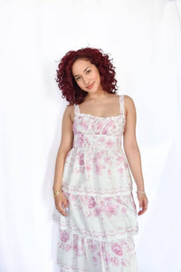 Vestido largo blanco con rosa