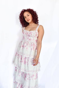 Vestido largo blanco con rosa